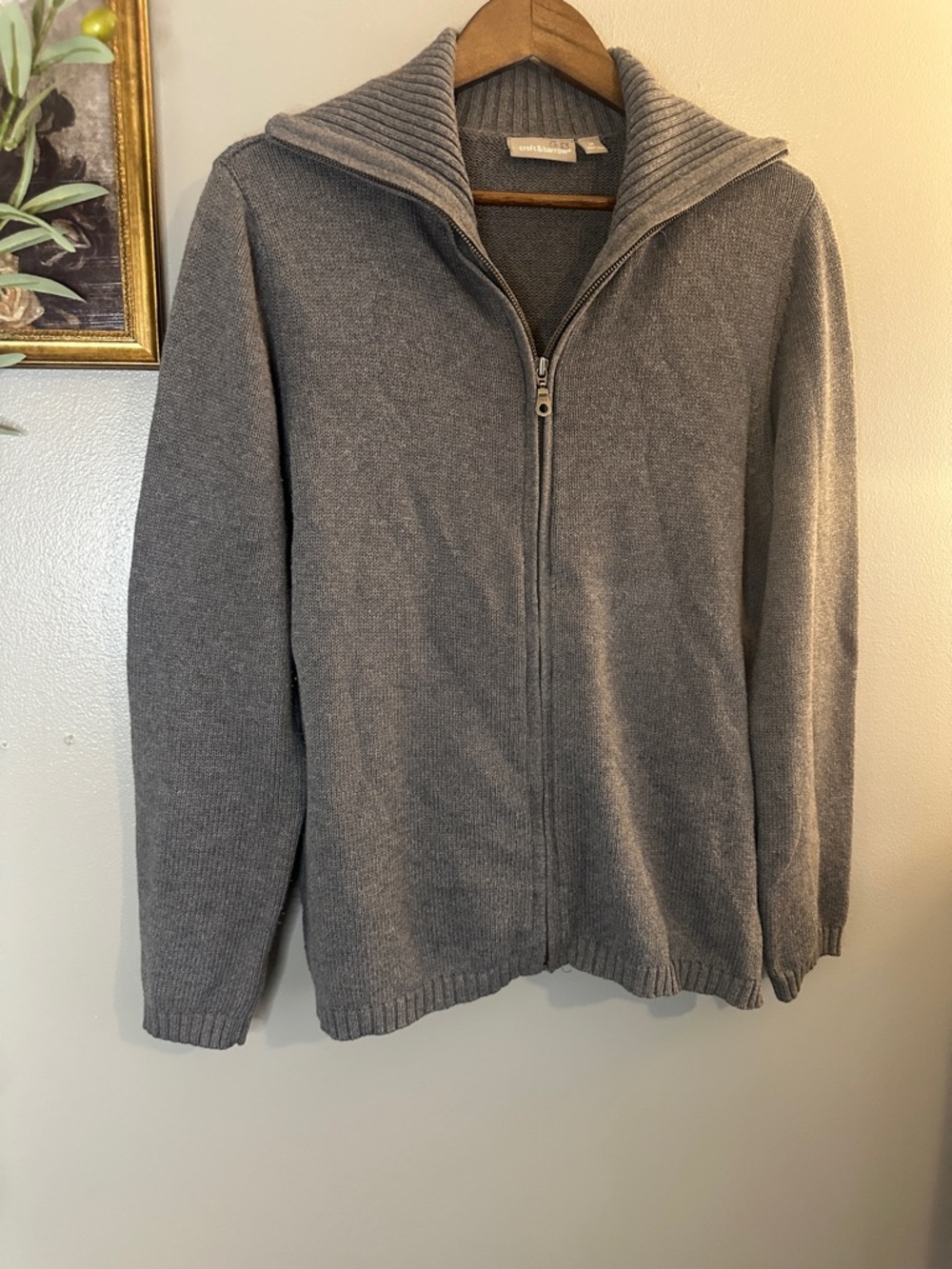 Croft & Barrow Gray Cotton Zip Cardigan Sweater Mock Neck Rib Knit Medium - Picture 6 of 8